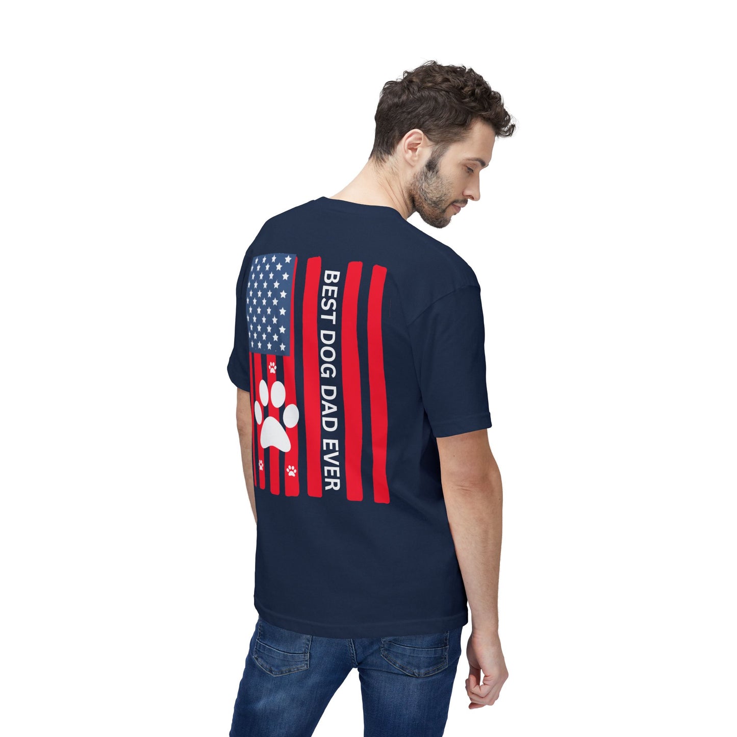 Best Dog Dad Ever T-Shirt — American Flag Paw Print Dog Dad Tee