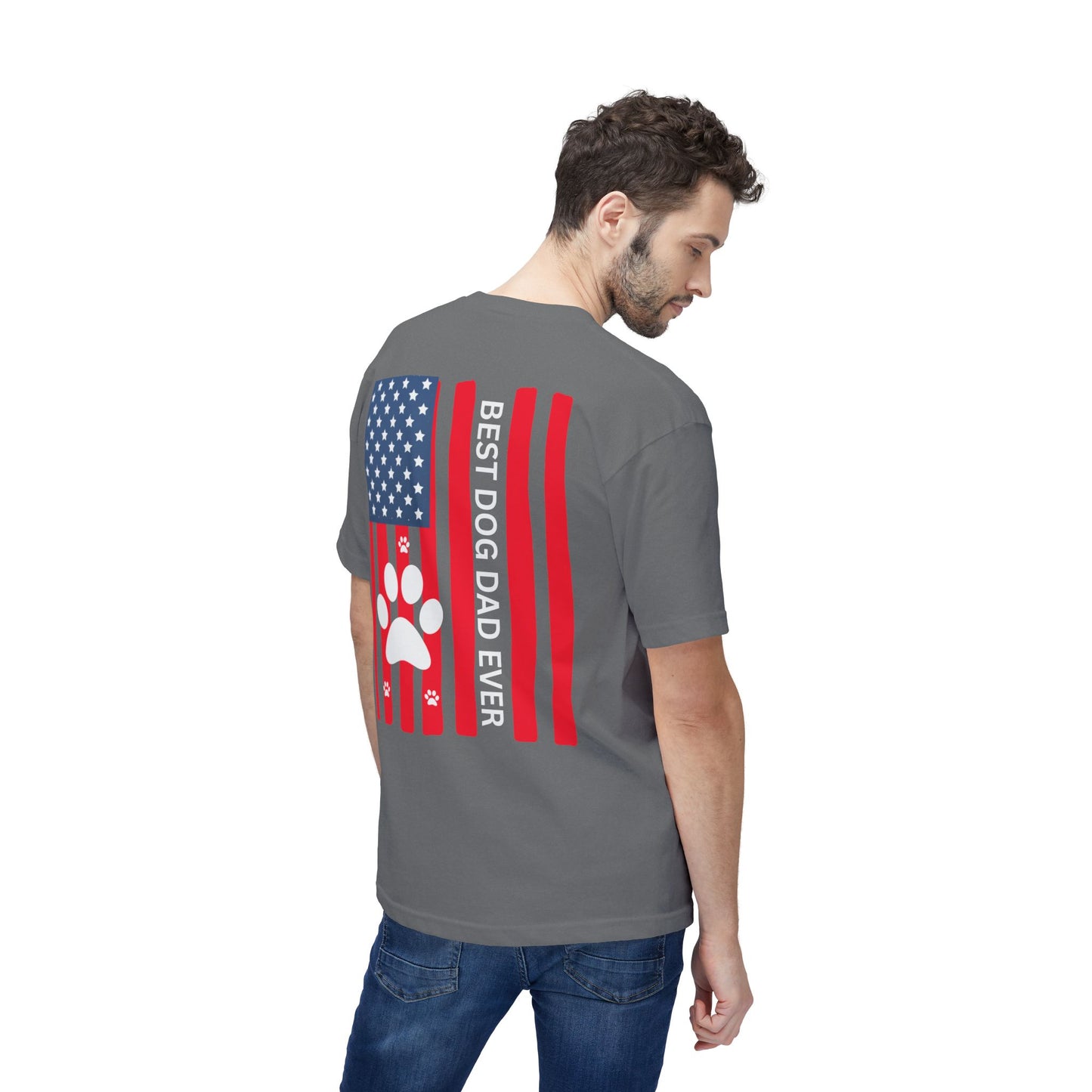 Best Dog Dad Ever T-Shirt — American Flag Paw Print Dog Dad Tee