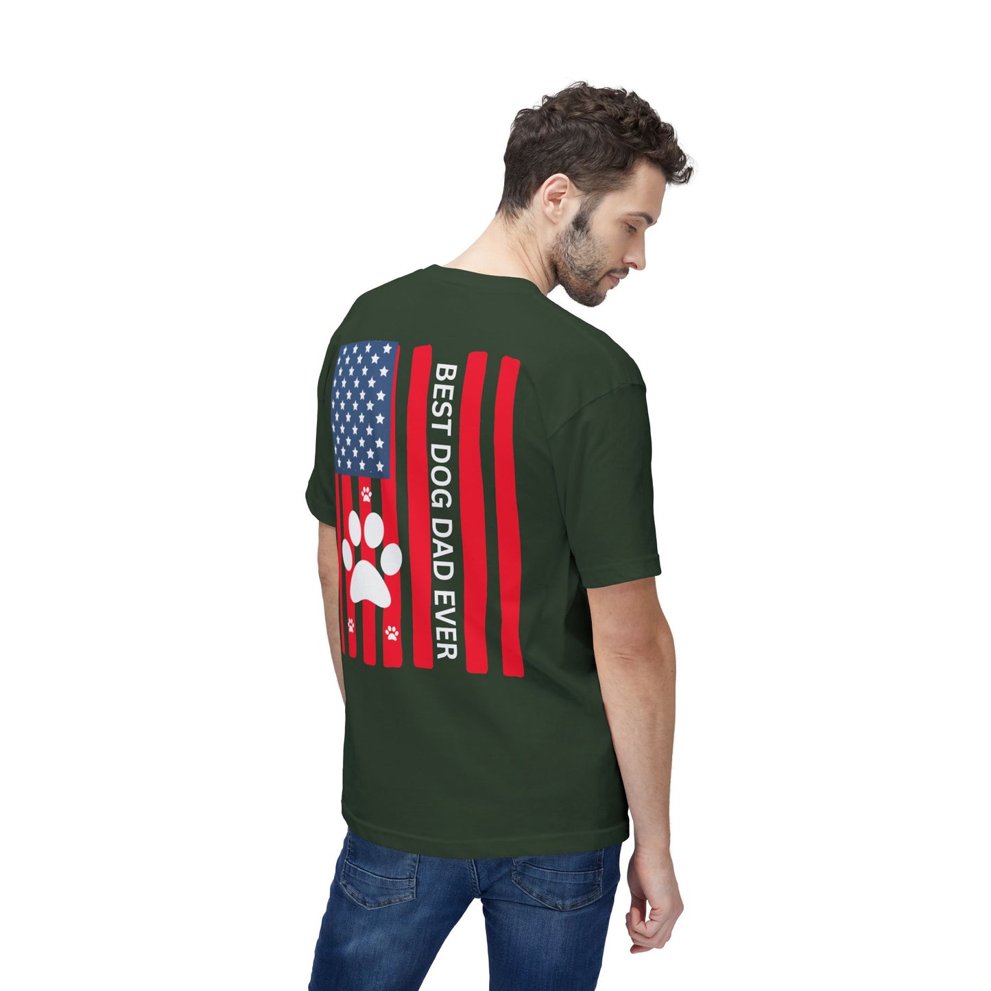 Best Dog Dad Ever T-Shirt — American Flag Paw Print Dog Dad Tee